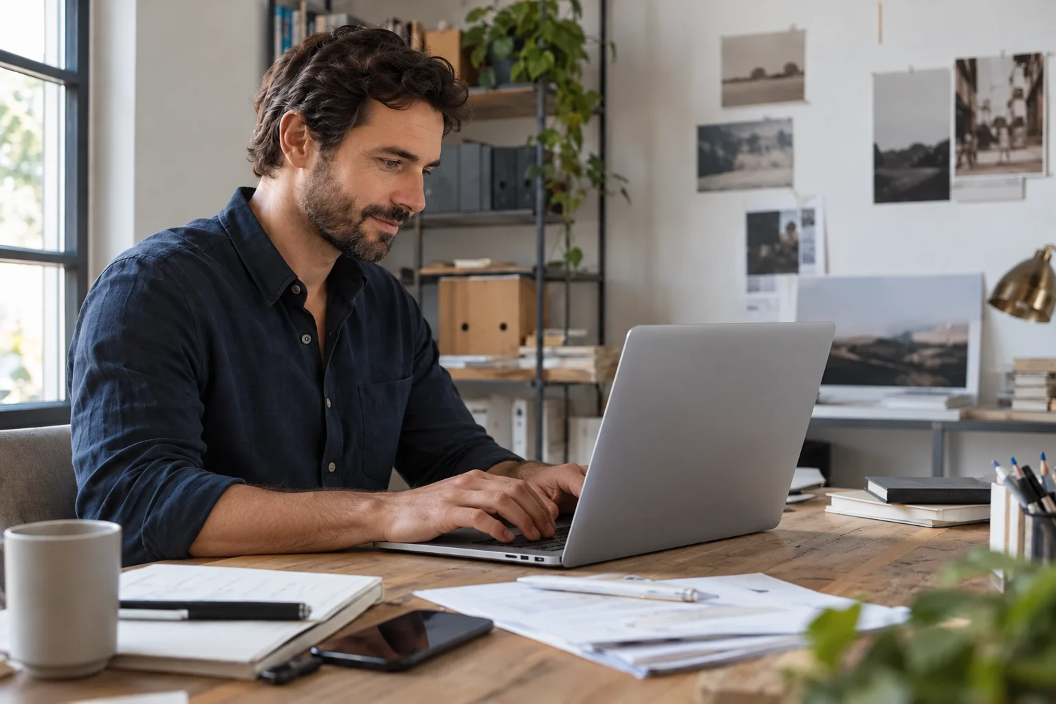 Selbstständiger eröffnet sein Geschäftskonto am Laptop