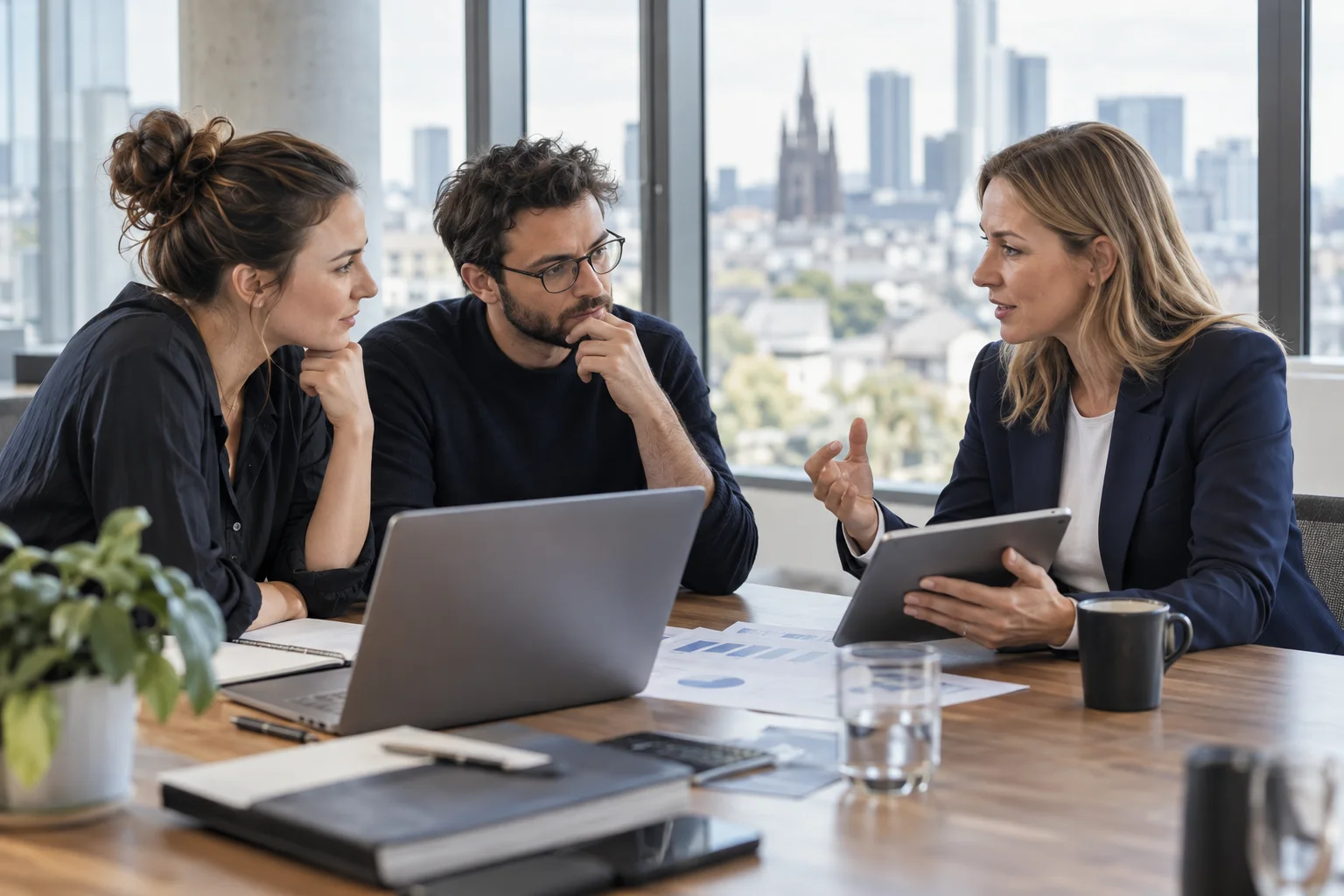 Frankfurter Sparkasse Geschäftskonto eröffnen: Vertretung prüfen Gründer besprechen Firmenfinanzen mit einer Beraterin
