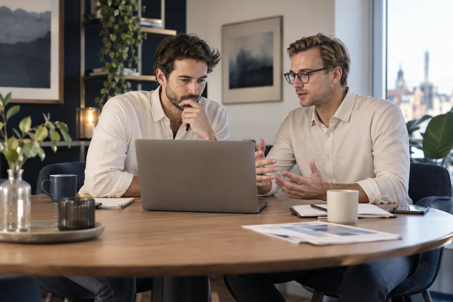 Geschäftspartner vergleichen Kontofunktionen für ihren Betrieb