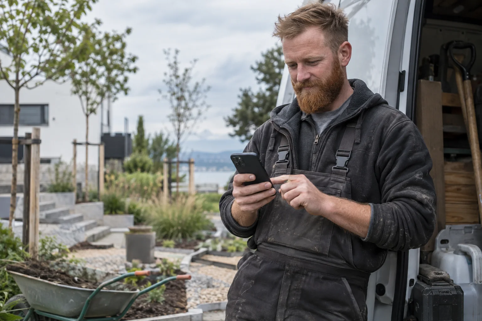 Kontist vs. FYRST vs. FINOM vs. Qonto: Geschäftskonten im direkten Vergleich Gartenbauer prüft eine geschäftliche Zahlung