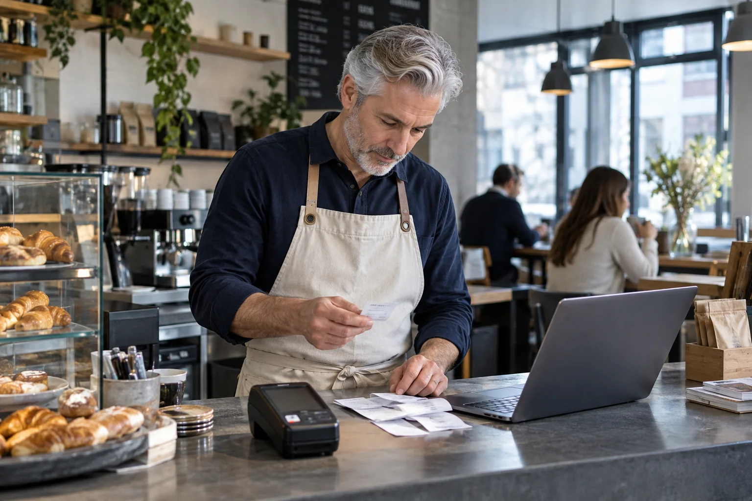 Cafébetreiber gleicht Kartenzahlungen ab