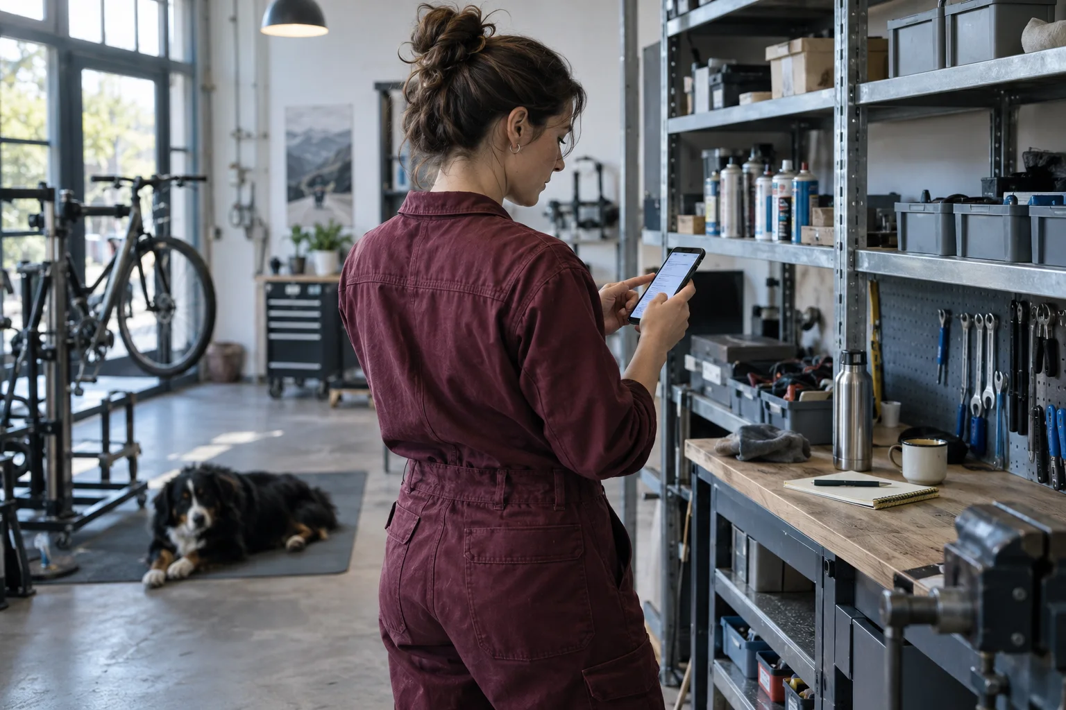 Werkstattinhaberin kontrolliert Geschäftszahlungen