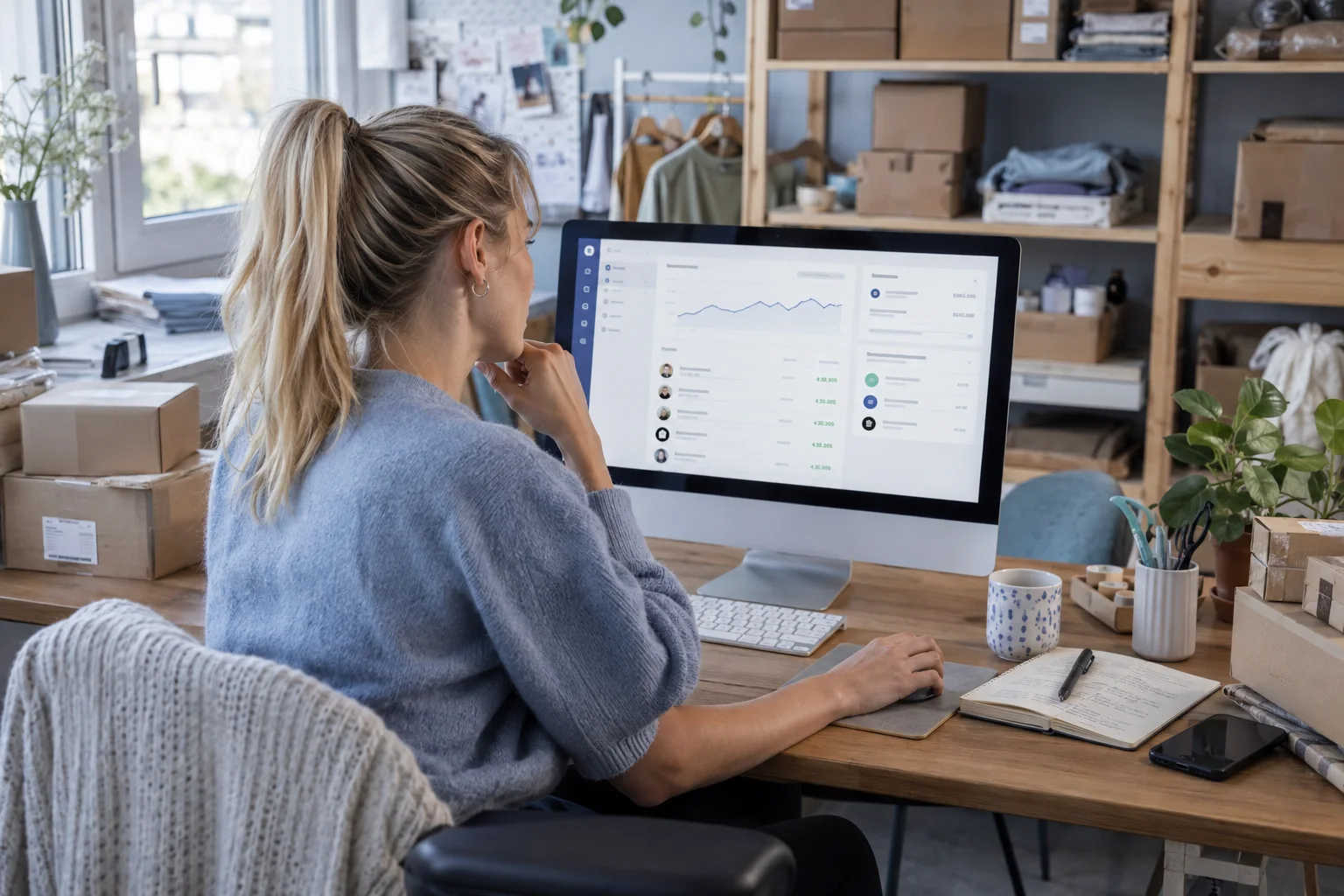N26 vs. Revolut vs. FYRST: Geschäftskonten im direkten Vergleich Onlinehändlerin prüft Zahlungseingänge im Büro