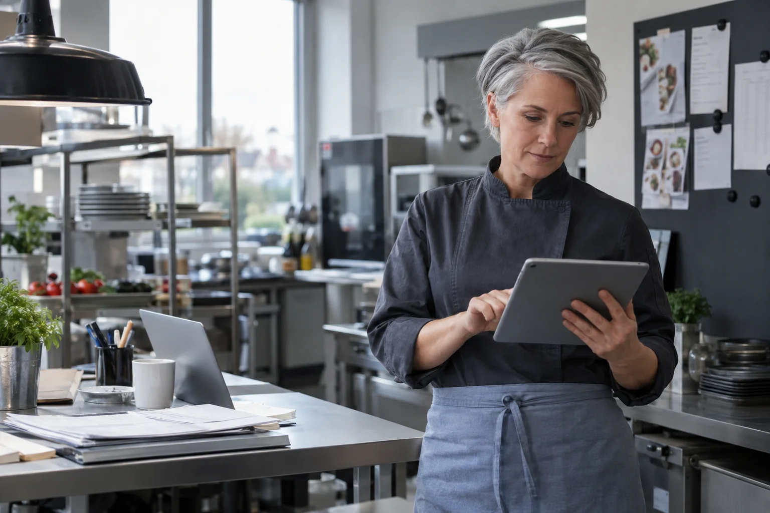 Geschäftskonto und SCHUFA: Prüfung, Guthabenbasis und Alternativen Catering-Inhaberin prüft Zahlungen am Tablet