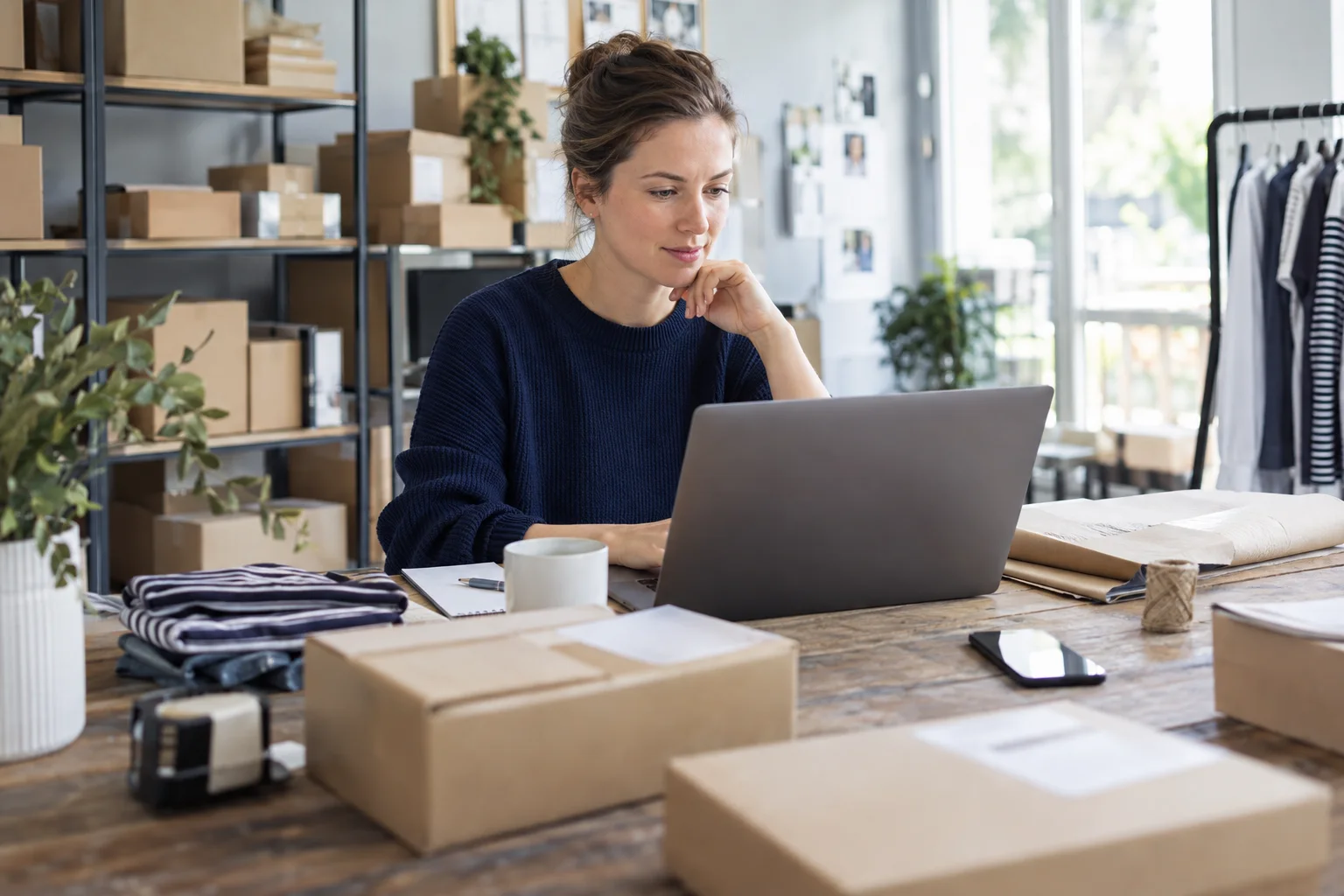 PayPal Geschäftskonto in Privatkonto ändern: Welche Möglichkeiten gibt es? Onlineverkäuferin prüft Einstellungen ihres Zahlungskontos