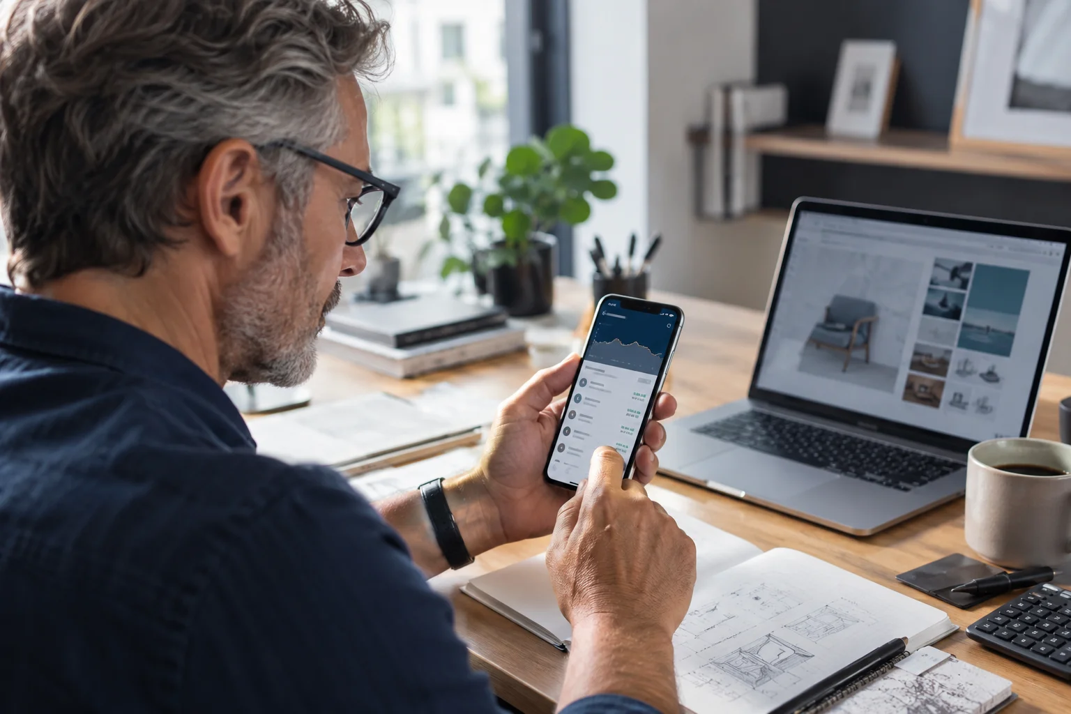 Freiberuflicher Designer nutzt mobiles Geschäftsbanking