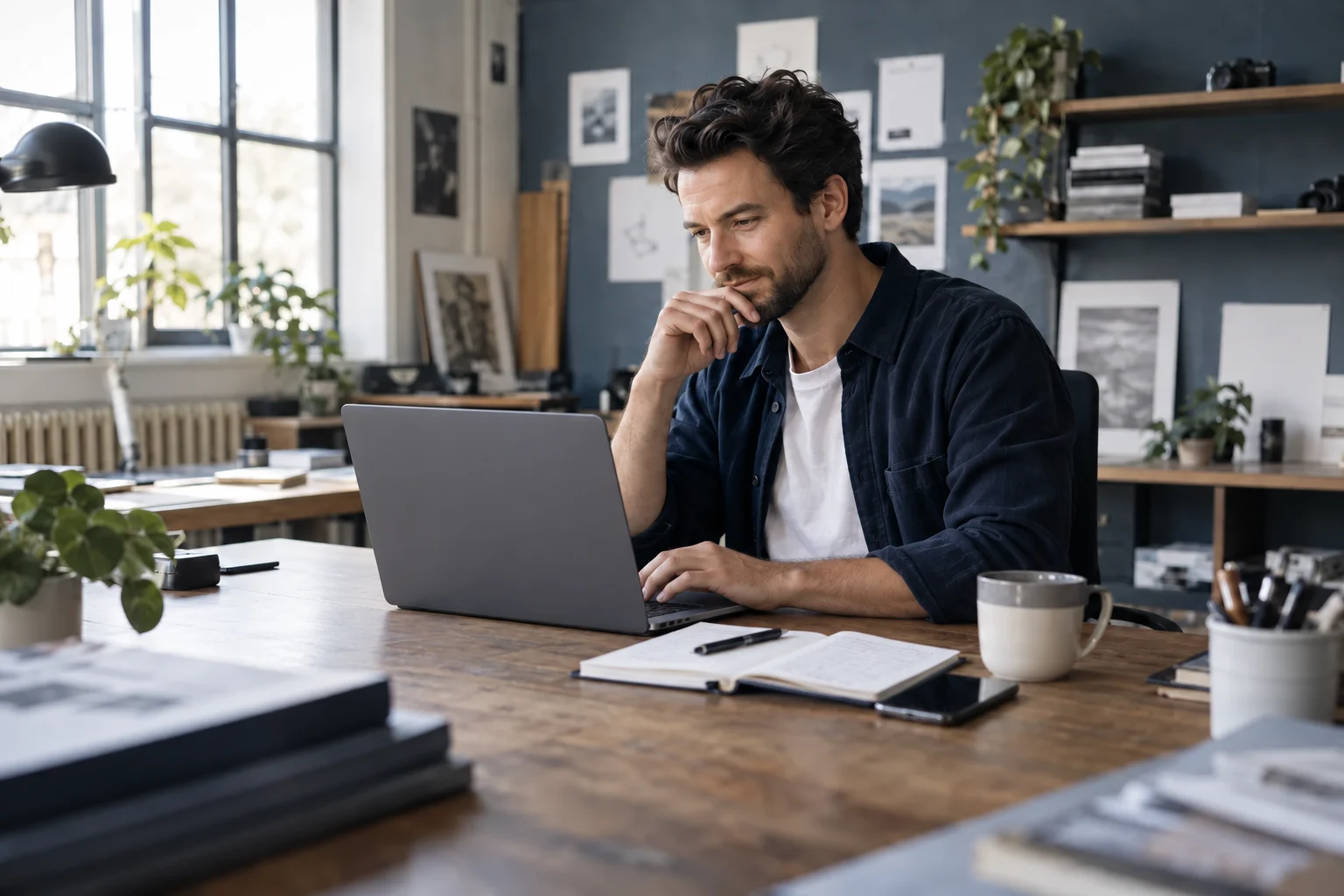 Selbstständiger eröffnet sein Geschäftskonto am Laptop