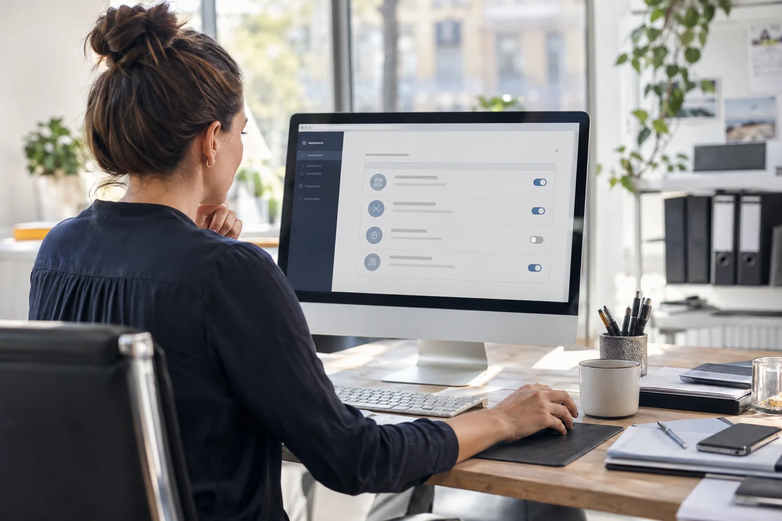 Lexware Office Geschäftskonto: Wann eröffnen oder anbinden? Buchhalterin richtet die Verbindung zum Geschäftskonto ein