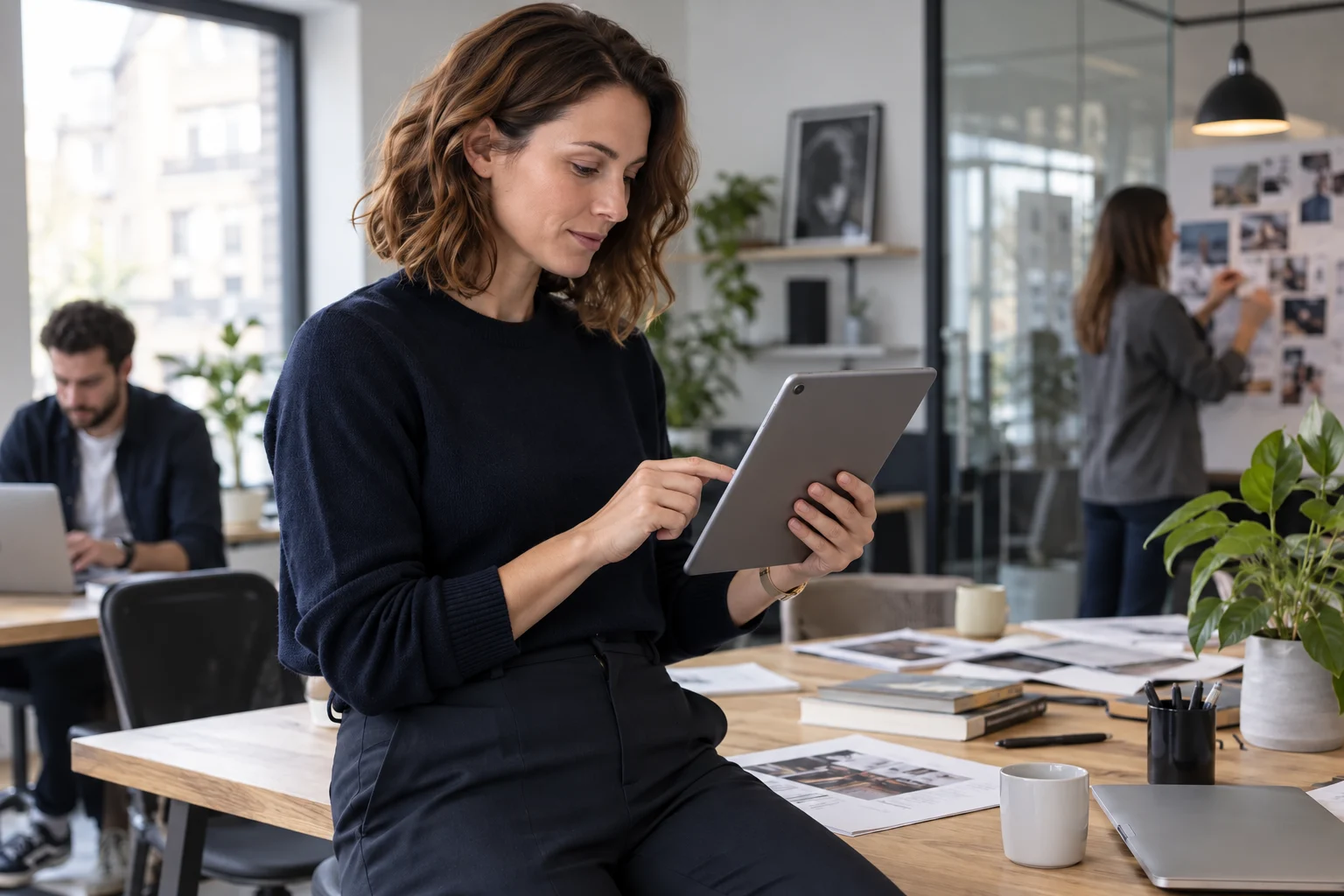 Sparkasse Geschäftskonto eröffnen: Unterlagen und Freischaltung Unternehmerin prüft Firmenkarten-Berechtigungen auf einem Tablet